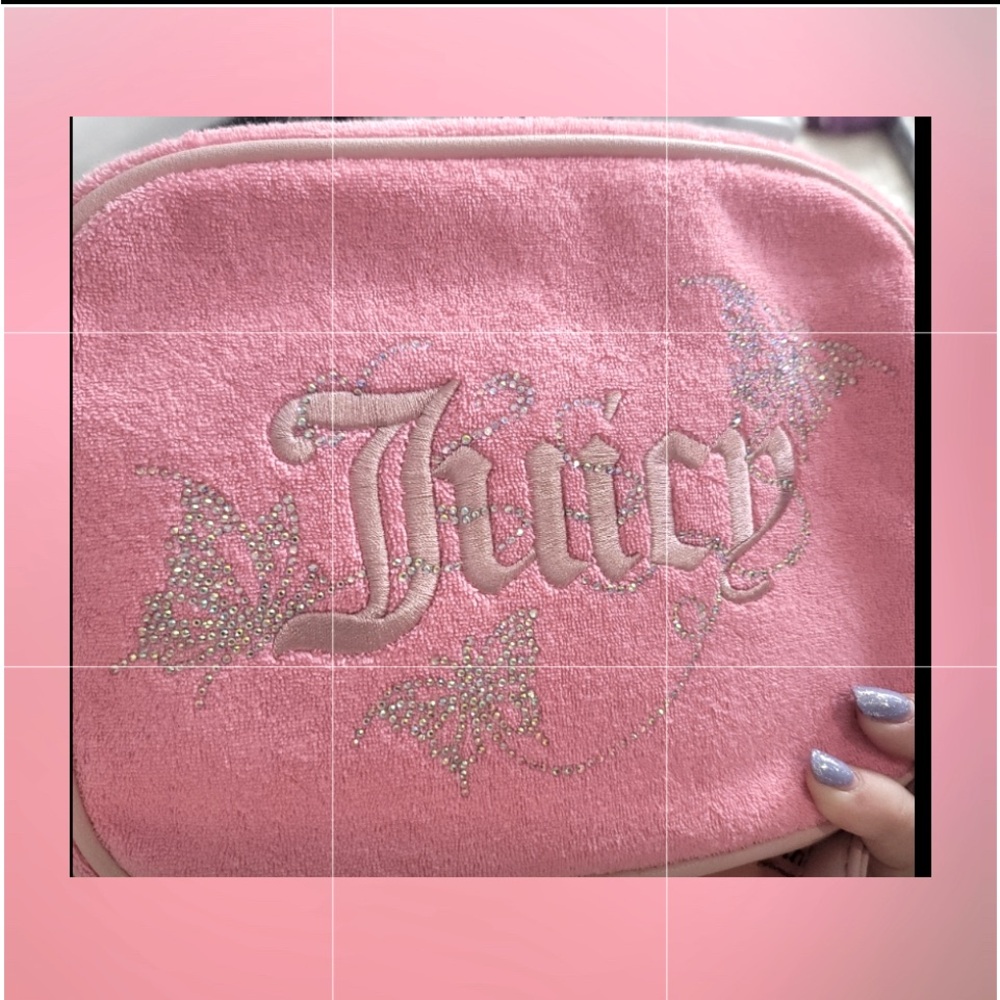 Juicy Couture Pink Embroidered Velvet Crossbody Bag with Rhinestone Details